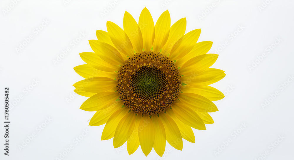 Fototapeta premium Stunning sunflower blossom radiating vibrant summer energy against a clean white backdrop creating a sense of happiness and natural beauty in full bloom