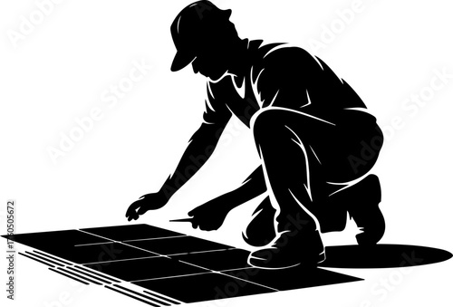 tiler laying tiles on the floor silhouette Vector illustration