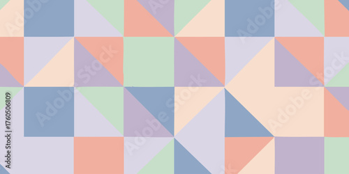Soft pastel geometric pattern background featuring a seamless mosaic of squares and triangles in a calming, abstract design, perfect for modern digital, web, and print media projects