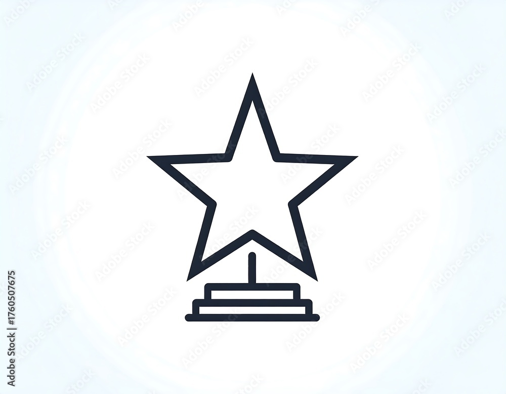 Obraz premium Black outline illustration of a five-pointed star trophy on a pedestal, set against a white background with gradient