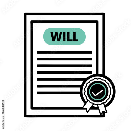 A will document notarized by a notary with a seal icon 