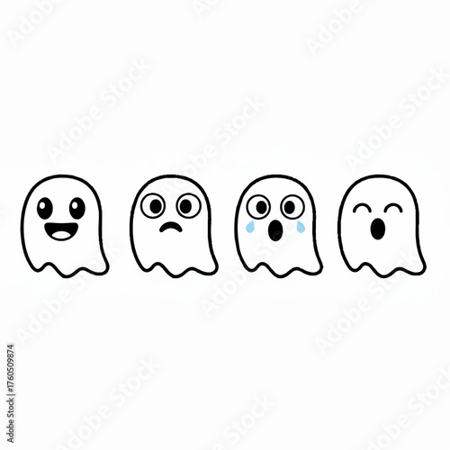 Cute Ghost Emoticons and Halloween Faces Set