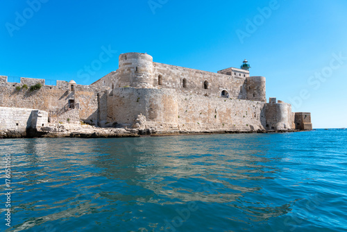 Castello Maniace fortress in Syracuse, Sicily, seen from the Mediterranean Sea