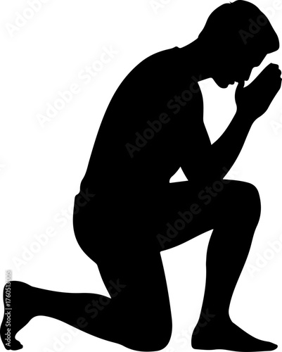 praying kneeling man silhouette vector illustration