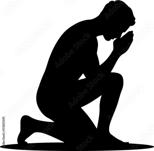 praying kneeling man silhouette vector illustration
