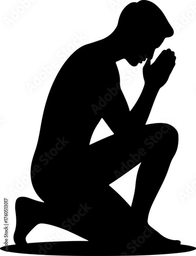 praying kneeling man silhouette vector illustration