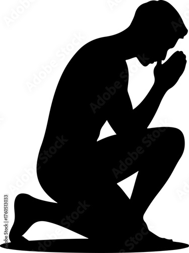praying kneeling man silhouette vector illustration