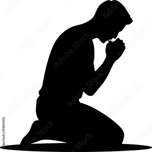 praying kneeling man silhouette vector illustration