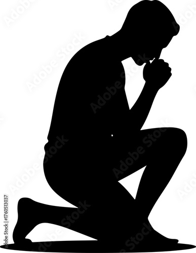 praying kneeling man silhouette vector illustration