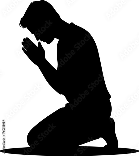 praying kneeling man silhouette vector illustration