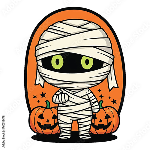 Litlle Mummy and Pumpkins Vector Art for Halloween Design