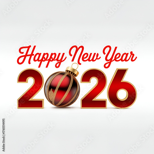 Ringing in 2026 with cheer Festive Happy New Year greeting with ornate red ornament and polished 3D