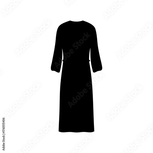 Black Long Sleeve Dress Silhouette with Tie Waist and Three Quarter Sleeves