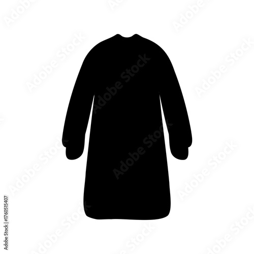 Solid black silhouette of a long sleeved dress on white background
