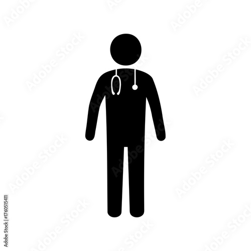 Icon depicting a stylized doctor wearing a stethoscope with simple design
