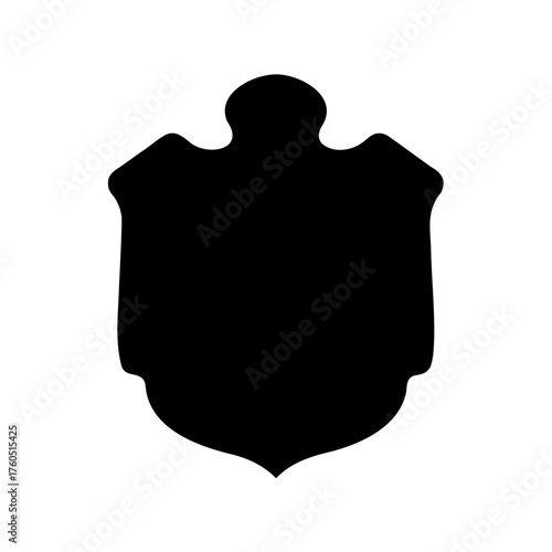 Simple black heraldic shield with unique crown, for design elements and templates