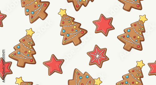 Festive gingerbread cookies and star-shaped treats arranged in a delightful pattern.