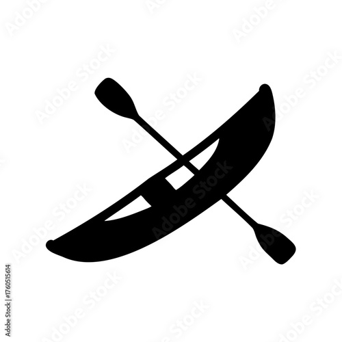 Silhouette of a canoe with paddle for boating and kayaking sports