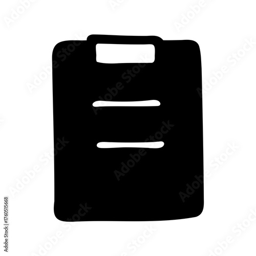 Simple sketch of a black clipboard with blank document holder and lines