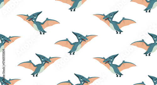 A repeating pattern of pixel art flying dinosaurs.