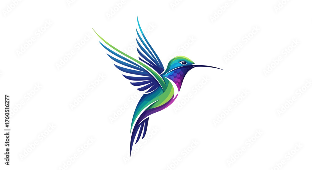 Obraz premium Vibrant hummingbird soaring with colorful wings, a dynamic and artistic emblem perfect for branding or nature-inspired designs, a modern artistic creation