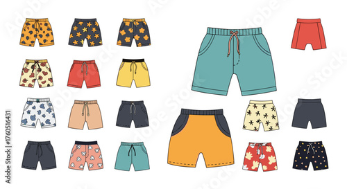 A colorful collection of patterned shorts for summer days.