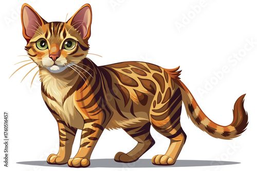 Realistic Bengal Cat Illustration – Detailed Brown Spotted Feline Artwork