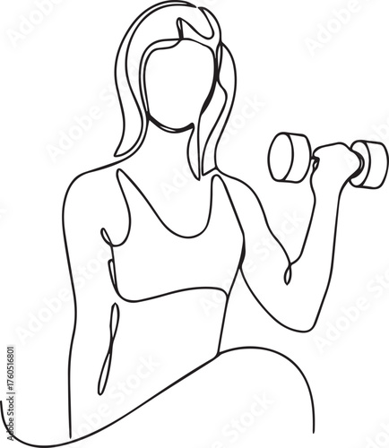 Line art illustration of a woman lifting weights for fitness