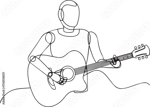 Minimalist line art drawing of a person playing an acoustic guitar