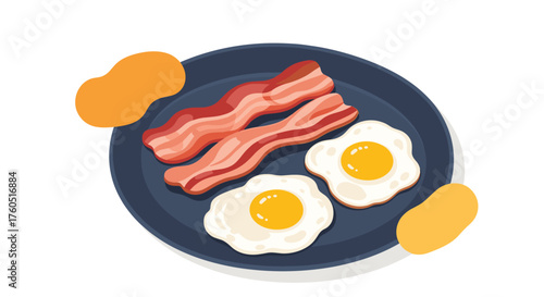A plate of breakfast with fried eggs bacon and hash browns.
