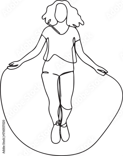 Line art drawing of a woman jumping rope for exercise