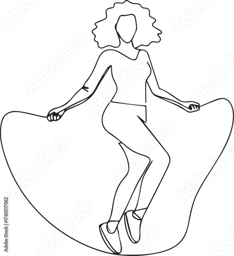 Line art drawing of a woman jumping rope for exercise