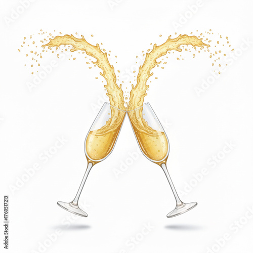 Celebratory champagne is pouring a bubbly gold liquid into a crystal flute glass for a holiday toast