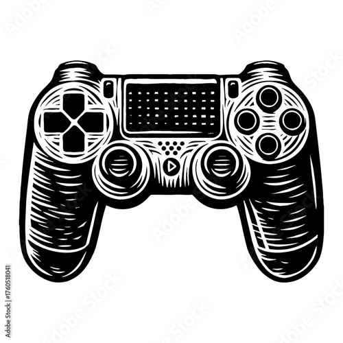 Vintage Style Game Controller Black and White Outline Line Art Drawing for Gaming or Technology Design