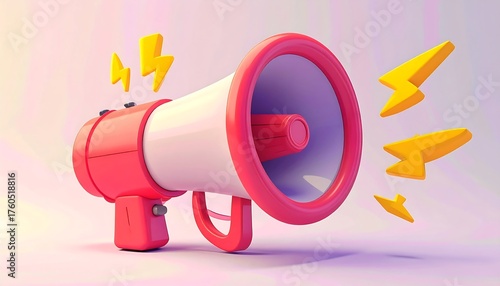 Bold megaphone surrounded by lightning bolts creates a striking visual for urgent announcements and powerful marketing campaigns to grab attention now