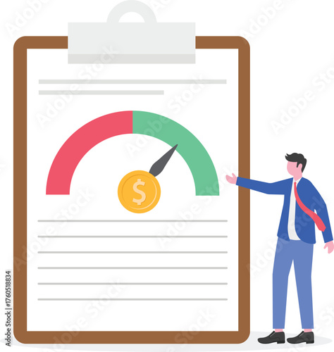Businessman adjusting level indicator machine marked with happy emoticon illustration

