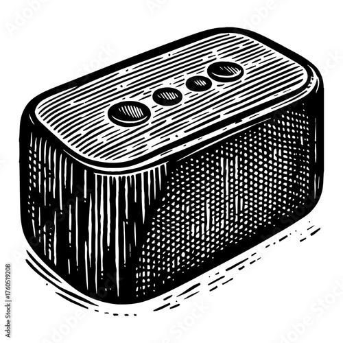 Portable Wireless Speaker Black and White Outline Line Art Drawing Perspective View Technology Object