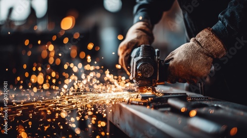 Metalworking with a grinder, sparks flying.