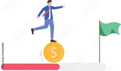 A happy emoticon moves toward a flagpole following the progress of a loading bar,
