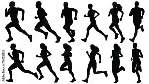 Dynamic runners collection, ideal for fitness brands and athletic campaigns needing diverse running silhouettes for advertising