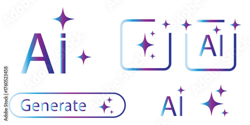 Generative AI logo icon with star and square icon. Artificial intelligence and Machine learning sign icon concept. Tools for generate from the text. Icon element for app and web. Vector illustration.