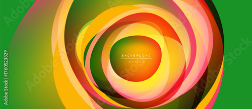 Abstract colorful layers create dynamic circular design. Vibrant gradients blend, forming modern background element. Smooth transitions, eyecatching composition.
