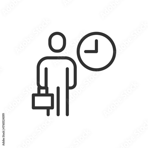 Person with clock, linear icon. Time management and punctuality concept. Line with editable stroke.
