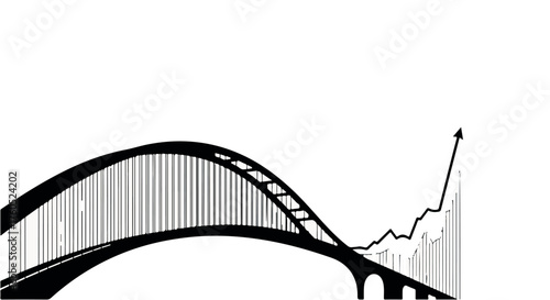 Symbolizing growth and progress, a bridge merges with an upward trending graph.