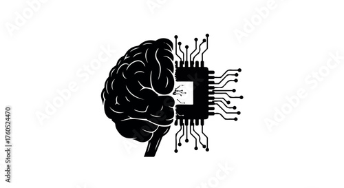 Symbolic fusion of human brain and microchip representing artificial intelligence and technology