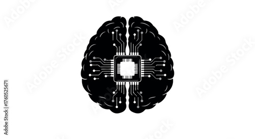 Abstract representation of a futuristic brain with integrated circuits and a central processor.