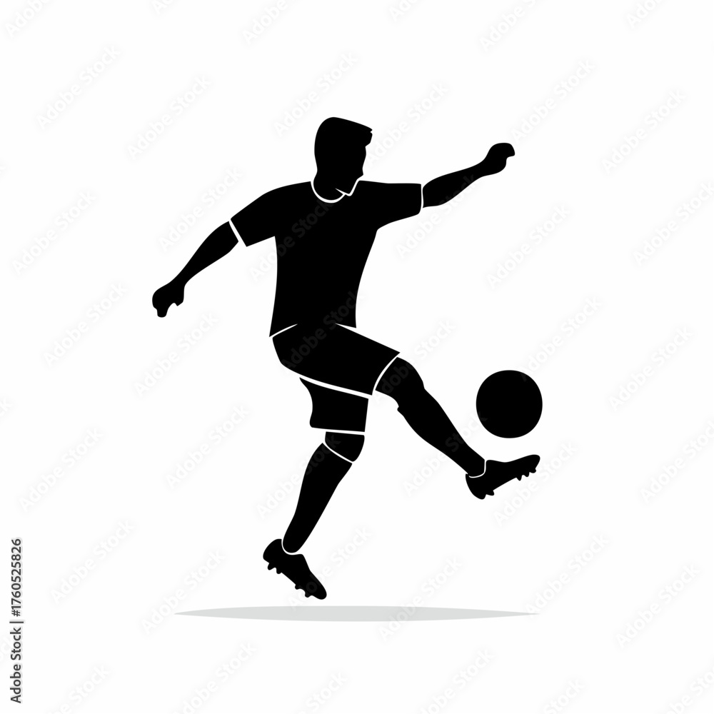 Fototapeta premium icon Silhouette of soccer player kicking ball in mid-air action