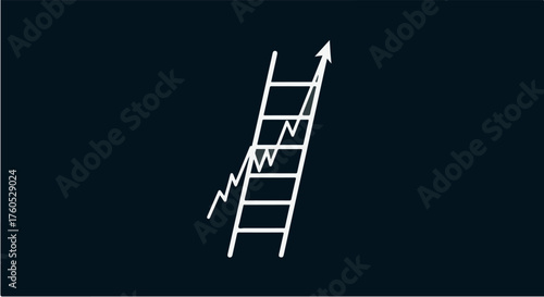 White line graph climbing a ladder against a dark background, symbolizing growth and success.