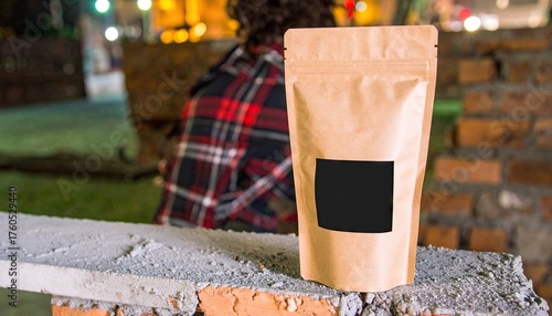 Kraft Pouch on Concrete Shelf Minimalist Product Mockup