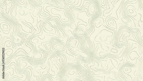 Seamless Sage Green Topographic Contour Line Pattern on Bone Background
